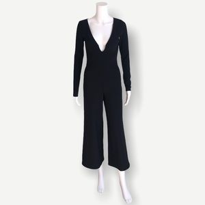CLEAR OUT - Designer Ribbed Scuba Plunging V-Neck Jumpsuit